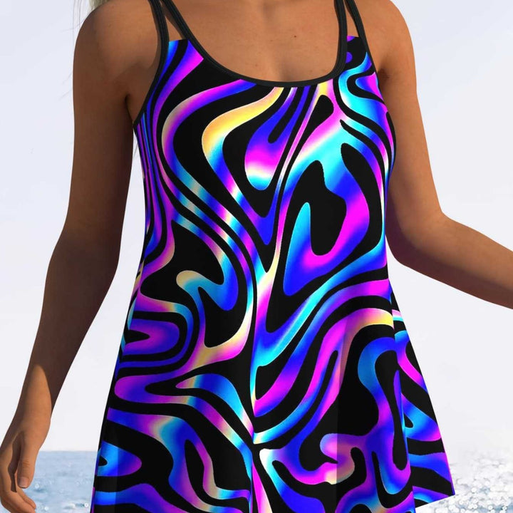 Damen Swimmingdress mit modischem Wellenmuster und fließendem Schnitt Drune