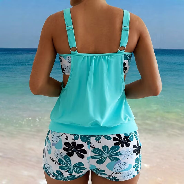 Damen Sport Tankini-Set mit floralem Design und bequemen Shorts Drune