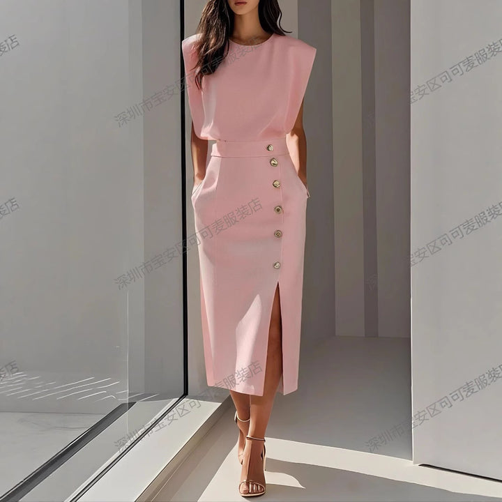 Damen Elegantes Abendkleid mit hohen Schultern und seitlichem Schlitz Drune