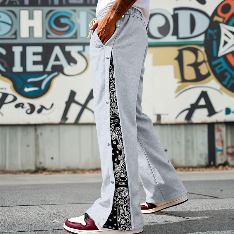 Herren nan weit geschnittene Snap-Front Jogginghose mit Paisley-Seiteneinsatz und elastischem Komfortbund Drune