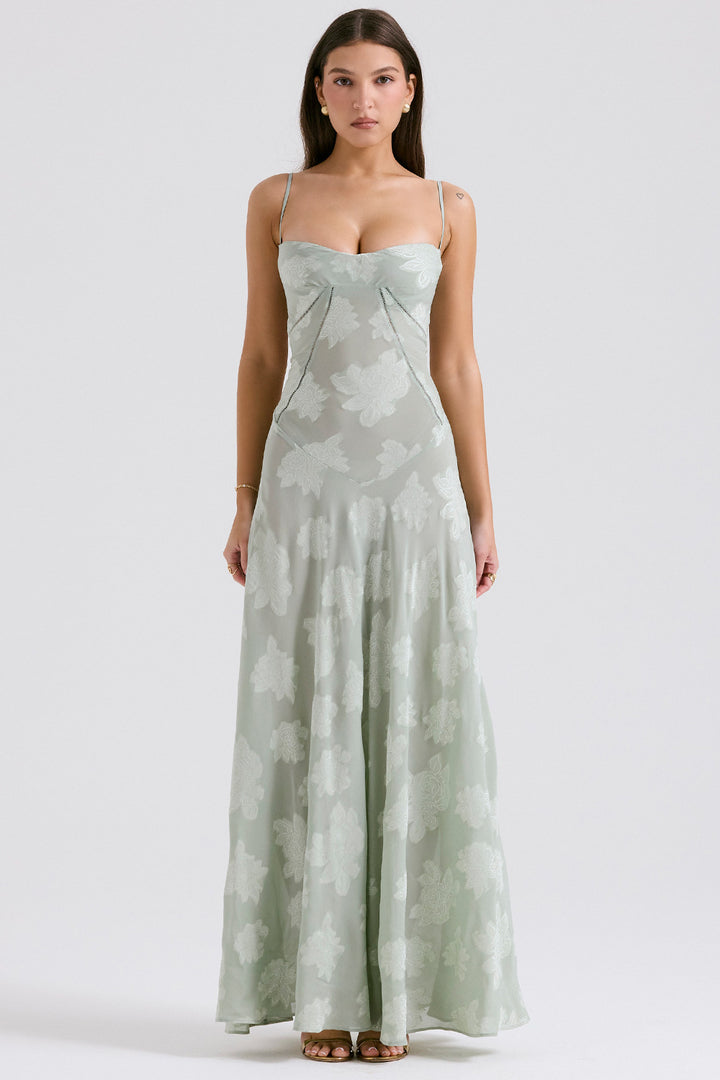 Damen Elegantes Maxikleid mit floralem Häkelmuster und raffiniertem Schnitt Drune