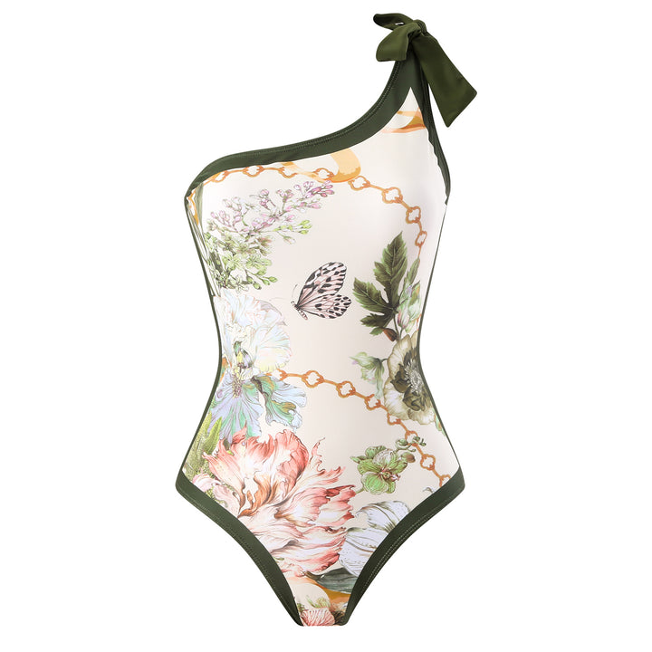 Damen Einteiler Badeanzug mit asymmetrischem Schnitt und elegantem Wickelrock Drune