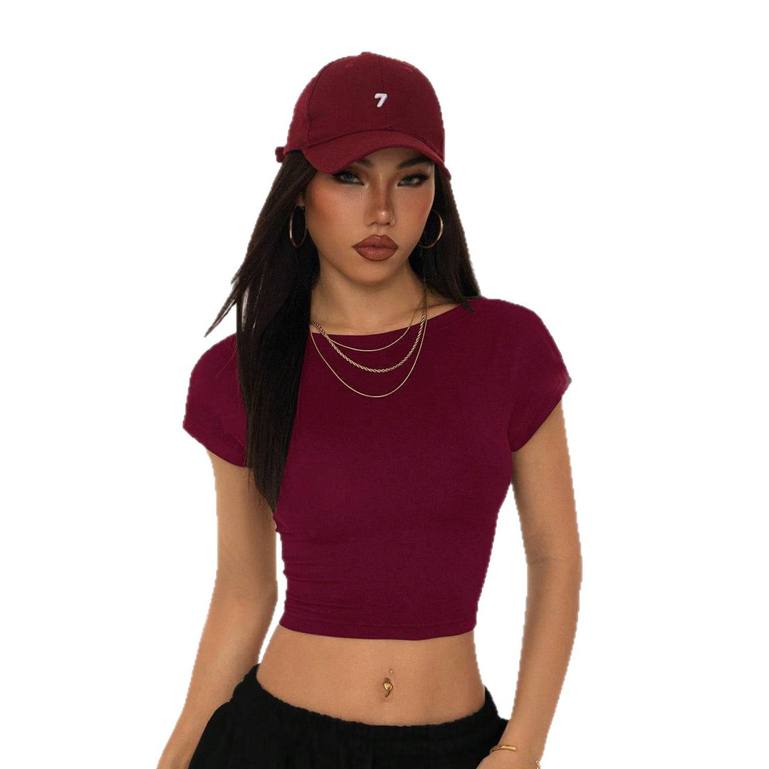 Damen Crop-Top mit breitem Ausschnitt und körperbetontem Schnitt Drune