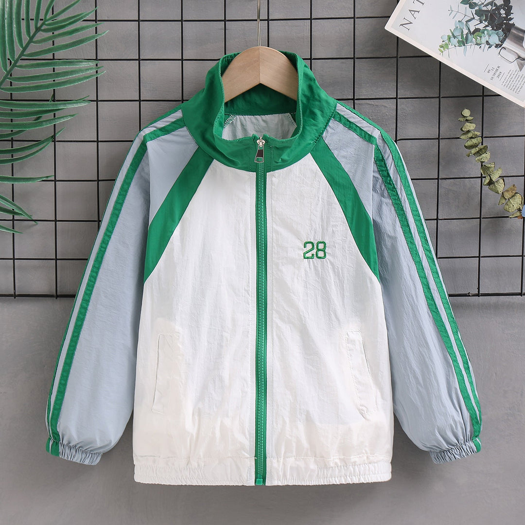 Unisex nan leichte Retro Windjacke mit Stehkragen, durchgehendem Reißverschluss und markanten Kontraststreifen Drune