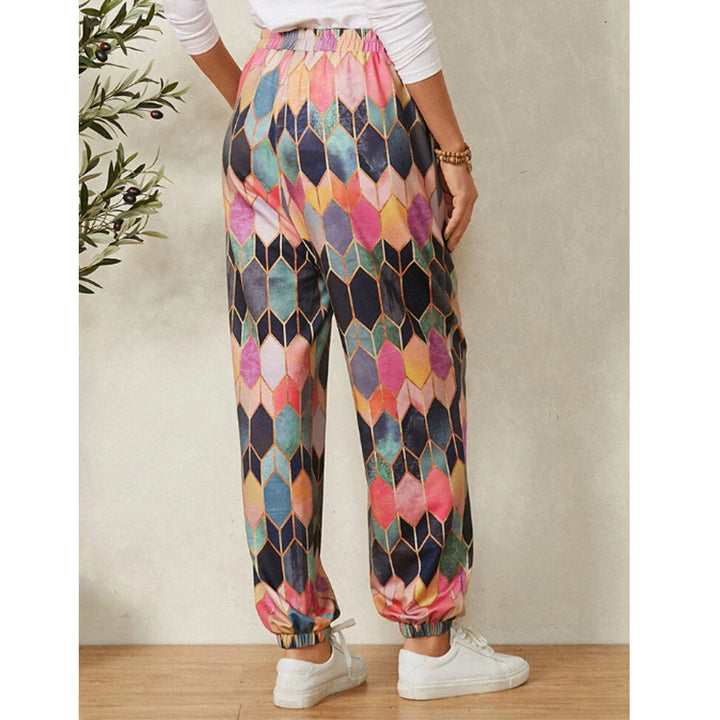 Damen entspannte Pluderhose mit geometrischem Muster Drune