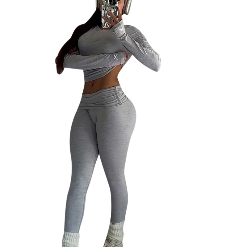 Damen Sportliches Set aus langärmligem Oberteil und Leggings Drune