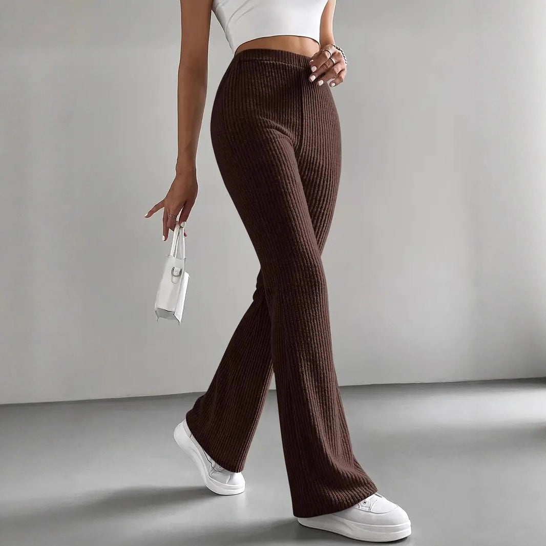 Damen Hochtaillierte Flared-Hose mit Rippstruktur Drune
