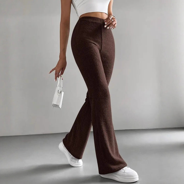 Damen Hochtaillierte Flared-Hose mit Rippstruktur Drune