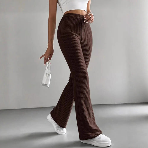 Damen Hochtaillierte Flared-Hose mit Rippstruktur Drune