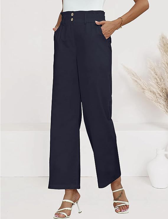 Damen weite Palazzo-Hosen mit elastischem Bund und praktischen Knopfdetails Drune