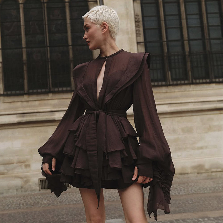 Damen Rüschenkleid mit exzentrischen Ärmeln Drune