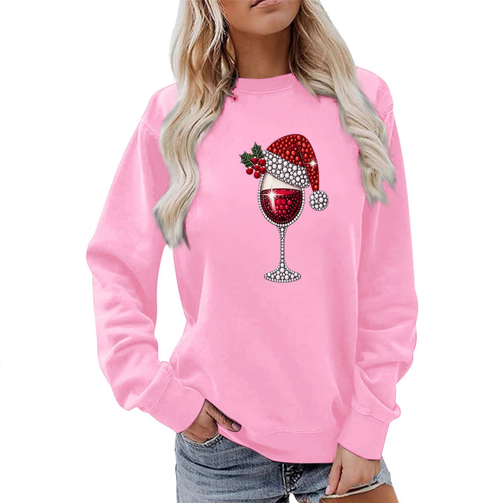 Damen Sweatshirt mit weichem Innenfutter und festlichem Weinmotiv Drune