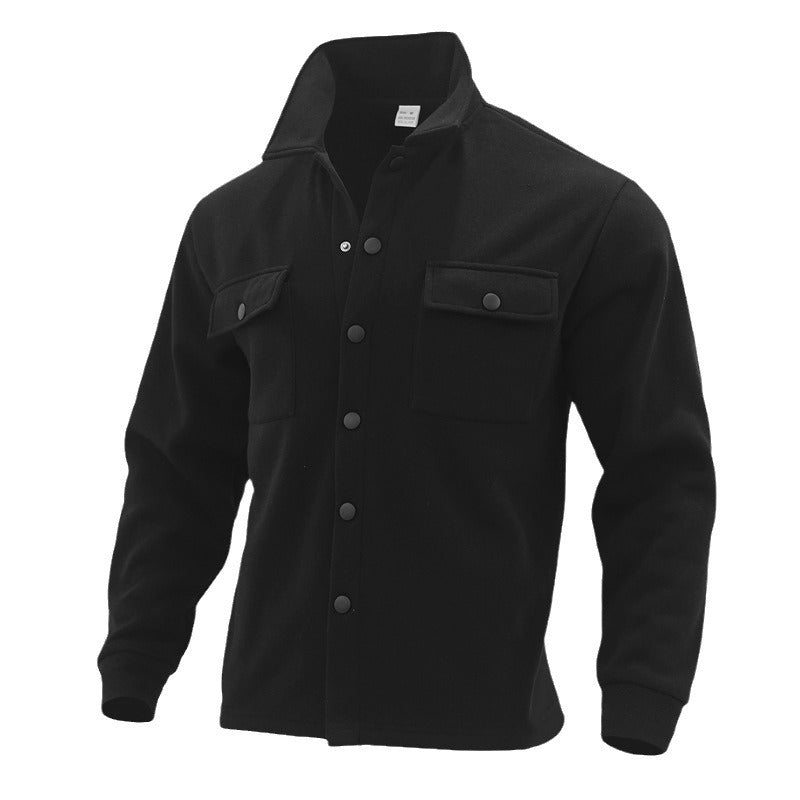 Herren nan modische Overshirt-Jacke in Filzoptik mit aufgesetzten Brusttaschen und sichtbarer Druckknopfleiste Drune