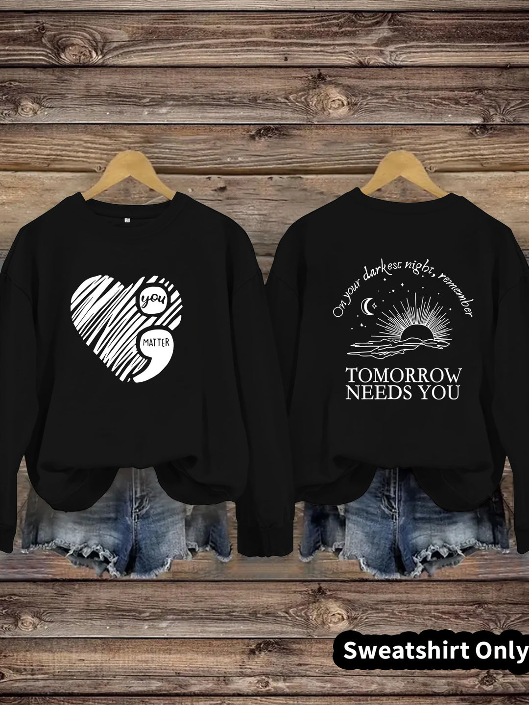 Damen Sweatshirt mit inspirierendem Aufdruck und grossem Herzmotiv Drune