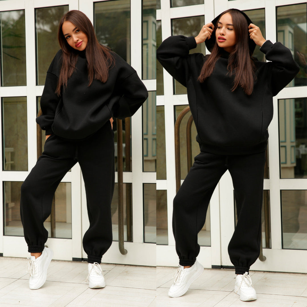 Damen bequemer Kapuzenpullover und Jogginghose Set Drune