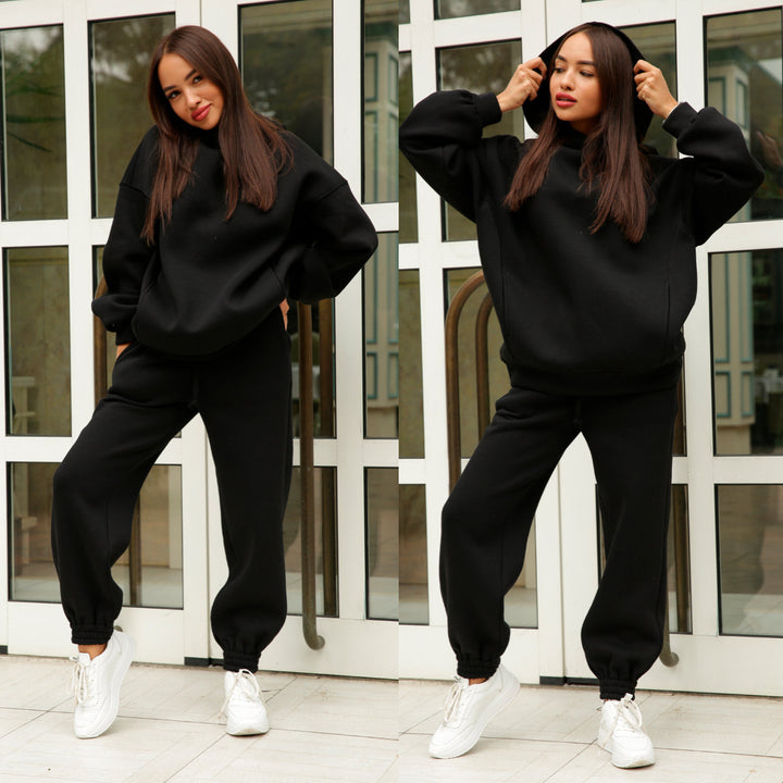 Damen bequemer Kapuzenpullover und Jogginghose Set Drune