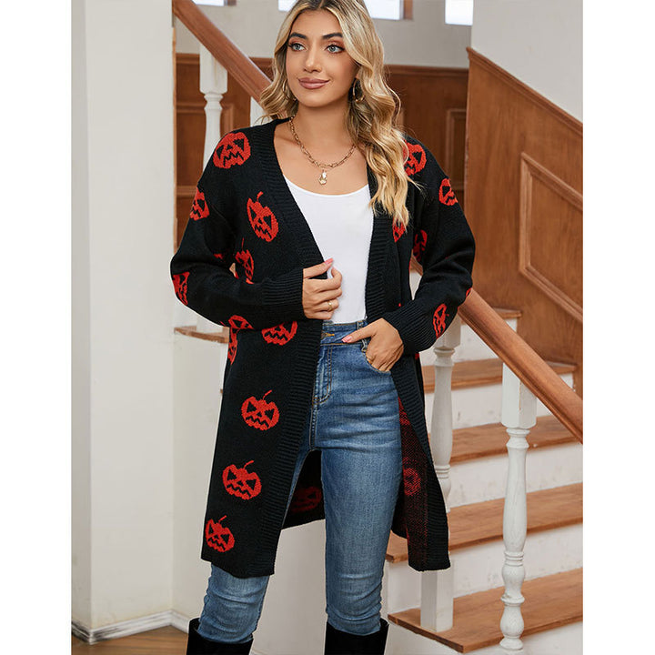 Damen Strickjacke mit Halloween-Motiv Drune