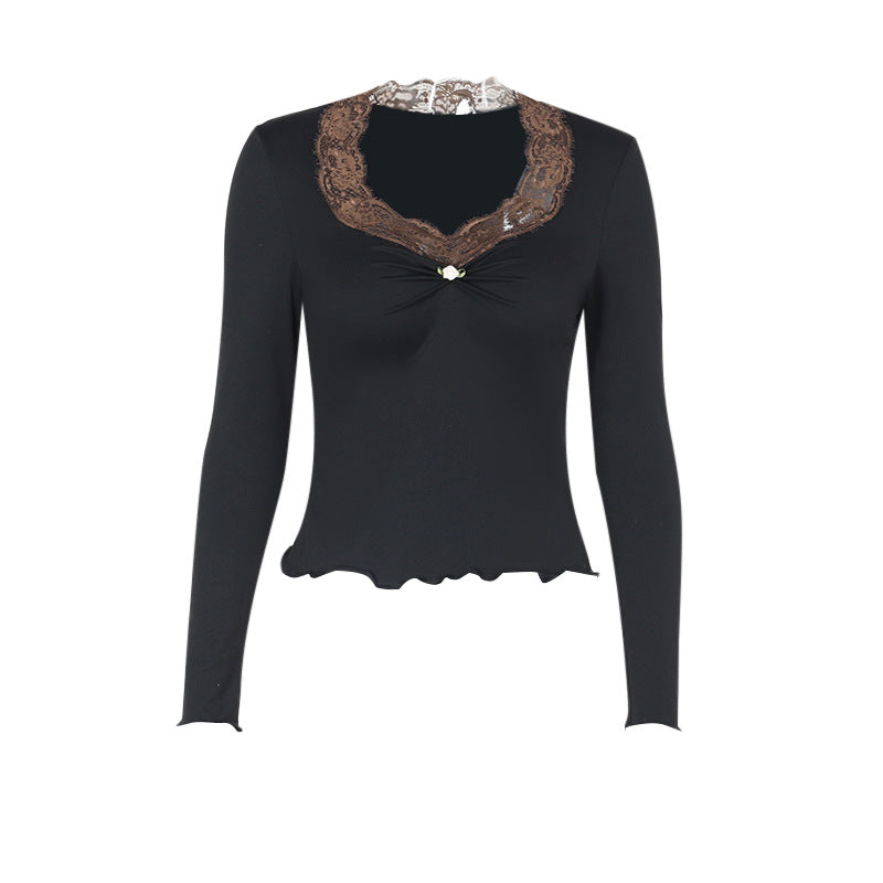 Damen Langarmshirt mit eleganter Spitze und verspieltem Detail Drune