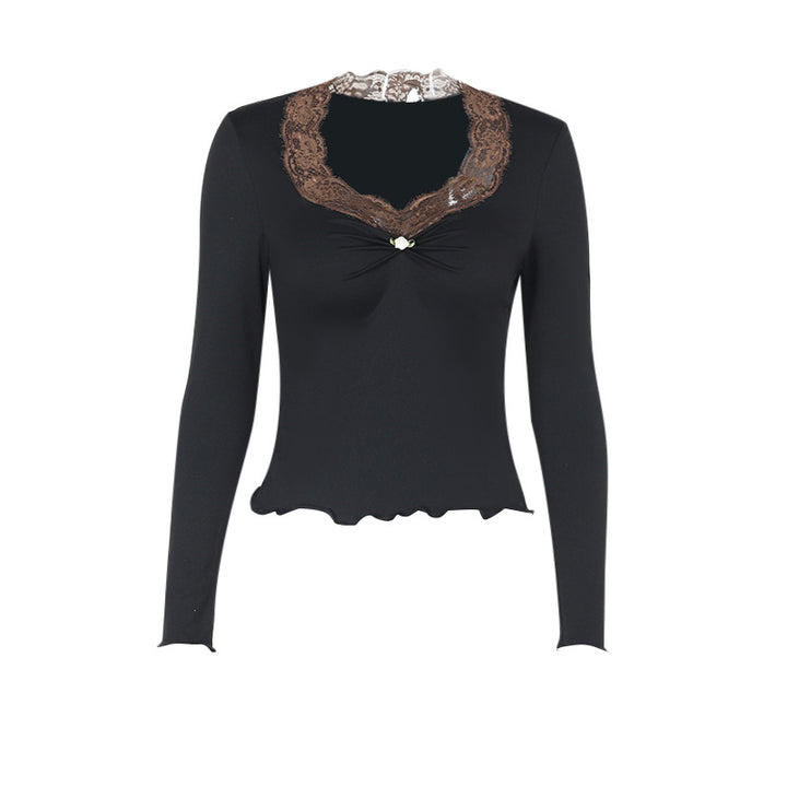 Damen Langarmshirt mit eleganter Spitze und verspieltem Detail Drune