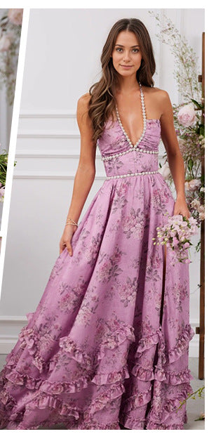 Damen Maxikleid mit raffinierten Rüschen und schimmerndem Stoff Drune