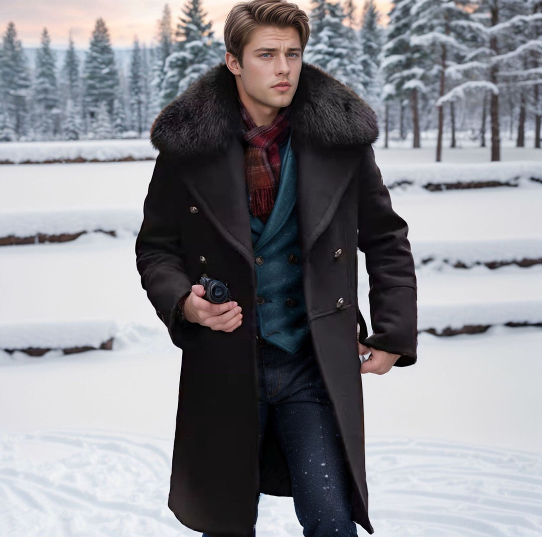 Herren elegante Wolljacke mit kunstfellkragen Drune
