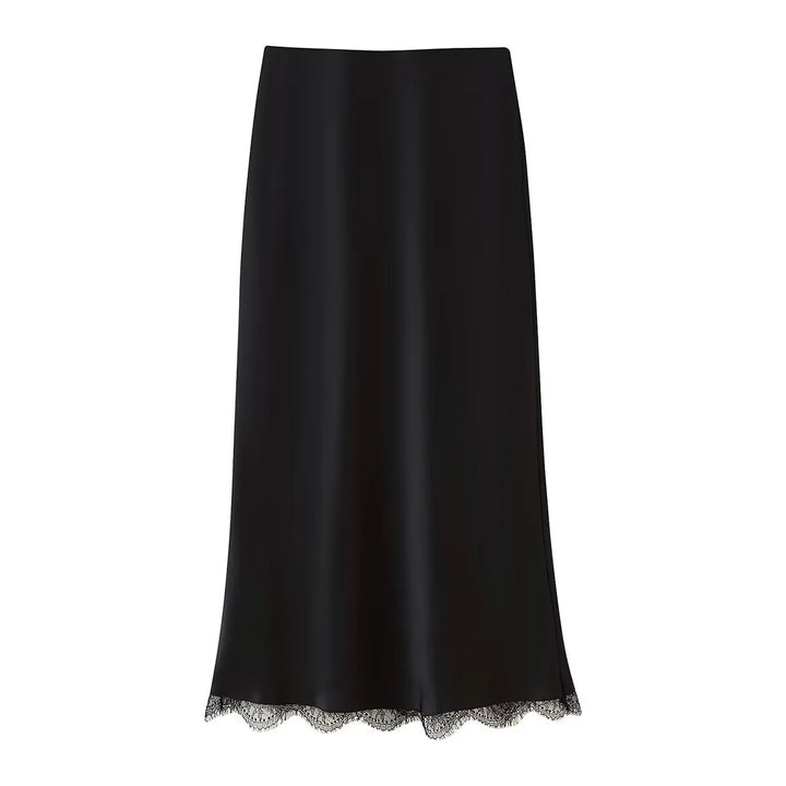 Damen Eleganter Midirock mit zartem Spitzenbesatz Drune