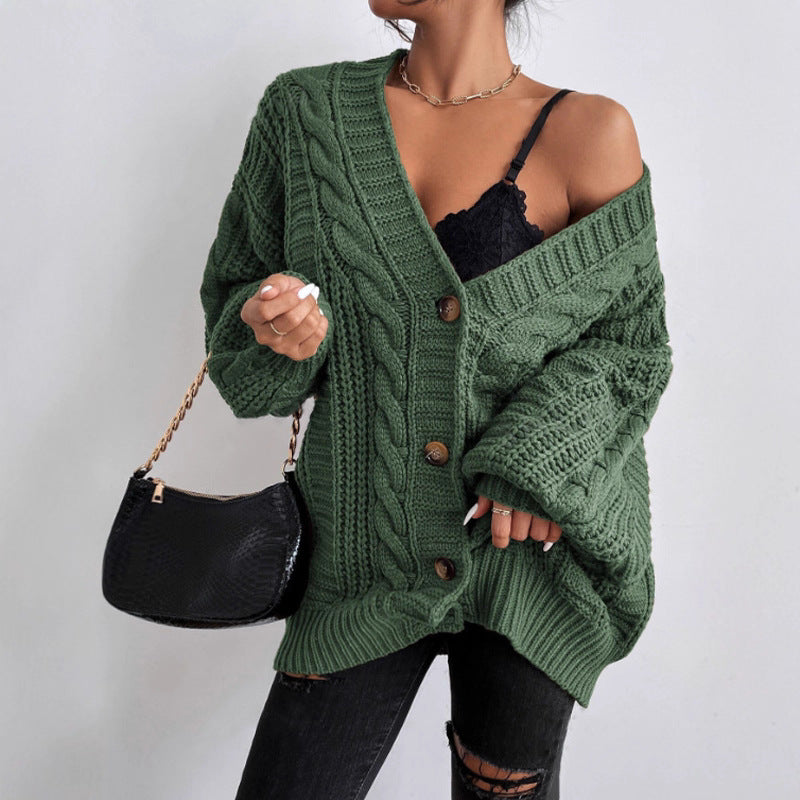 Damen Grobstrick Cardigan mit weiten Ärmeln und Knopfdetails Drune