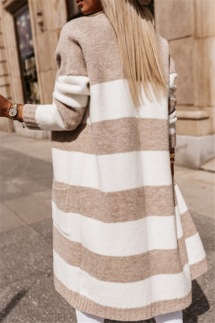 Damen lässiger Strickmantel mit großen Streifen Drune