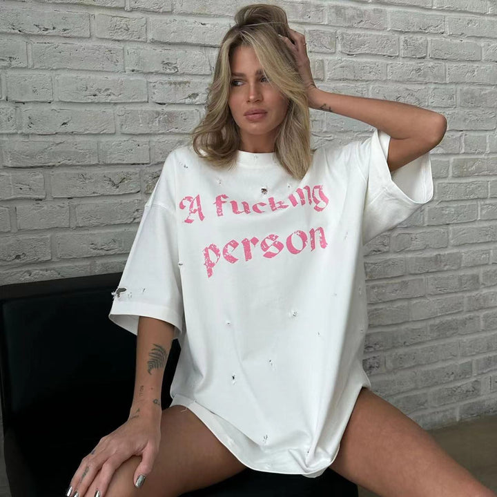 Damen Oversized T-Shirt mit modischen Distressed-Details Drune
