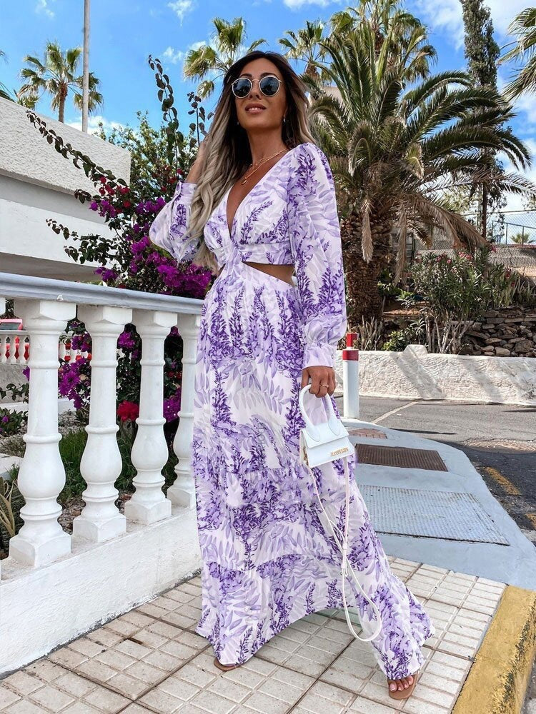 Damen Maxikleid mit floralem Schnitt und hübschen Rüschendetails Drune