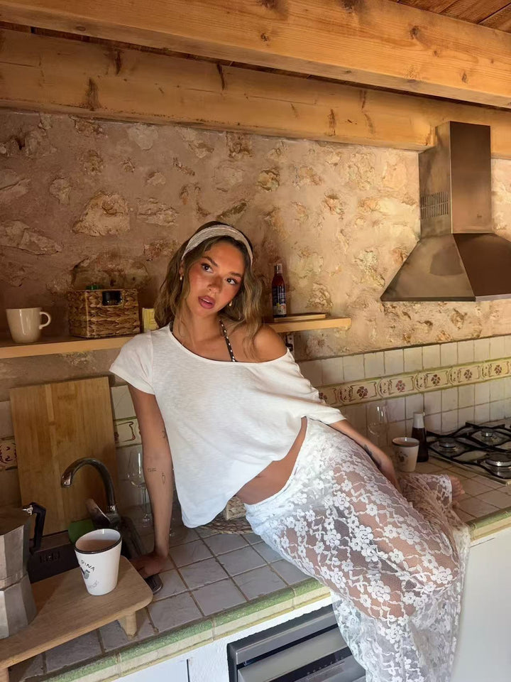 Damen Transparente Spitzen-Maxiröcke Drune
