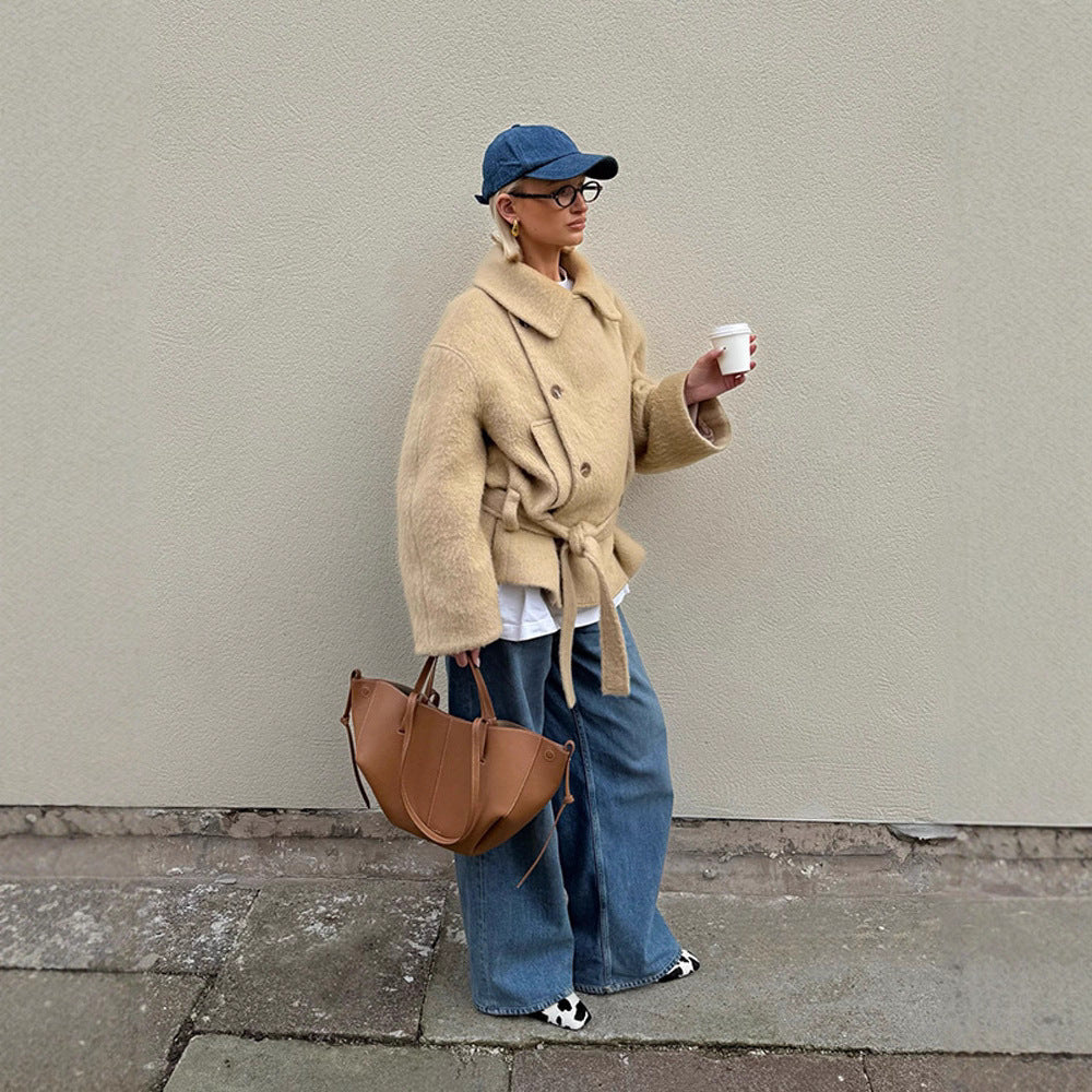 Damen warme und stylische Oversized-Wolljacke Drune