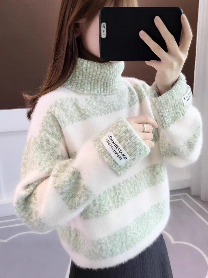 Drune | Gestreifter Rollkragen Strickpullover Für Frauen