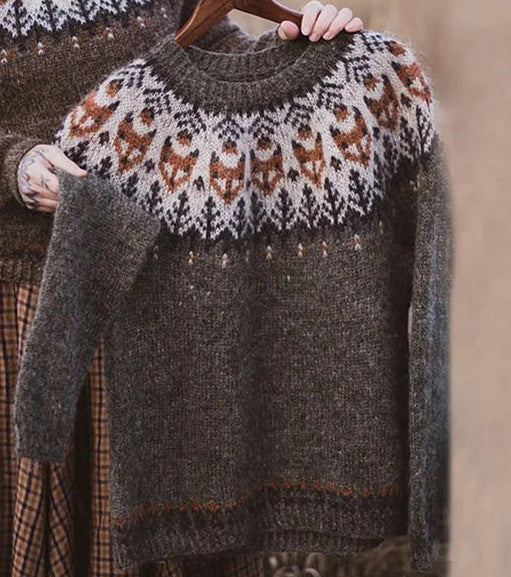 Damen nan Norwegerpullover aus Wollmix mit Rundhalsausschnitt und traditionellem Fair-Isle-Yoke Drune