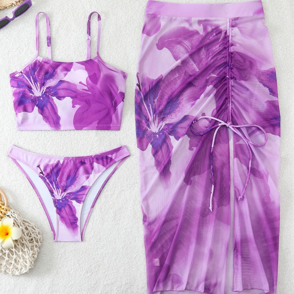 Damen Bikini-Set mit floralem Balconette-Oberteil und transparentem Wickelrock Drune