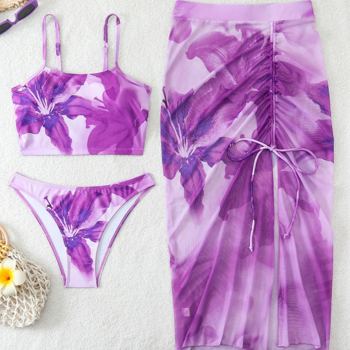 Damen Bikini-Set mit floralem Balconette-Oberteil und transparentem Wickelrock Drune