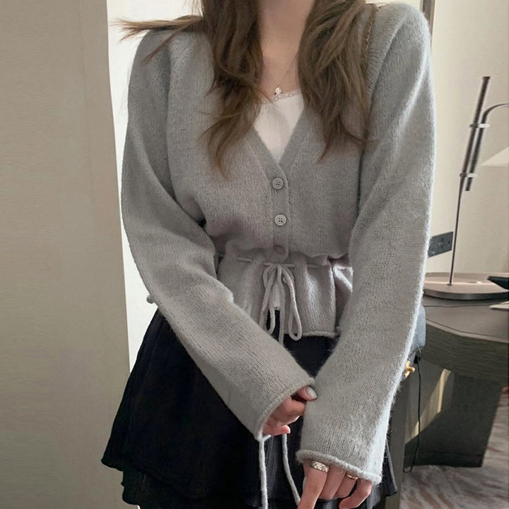Damen Strickjacke mit taillierbarem Bindegürtel und luftigen Ärmeln Drune