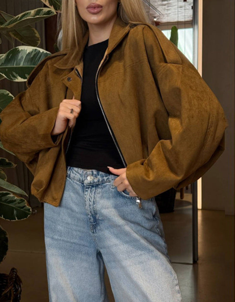 Damen lässige Oversized-Jacke aus weichem Baumwollmischgewebe Drune