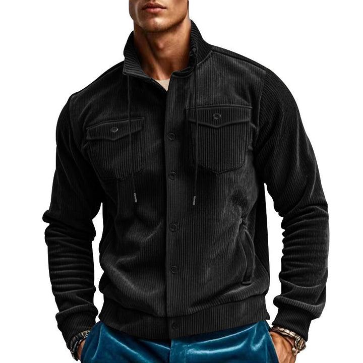 Herren stylische Kordjacke mit verstellbarem Kragen und praktischen Brusttaschen Drune