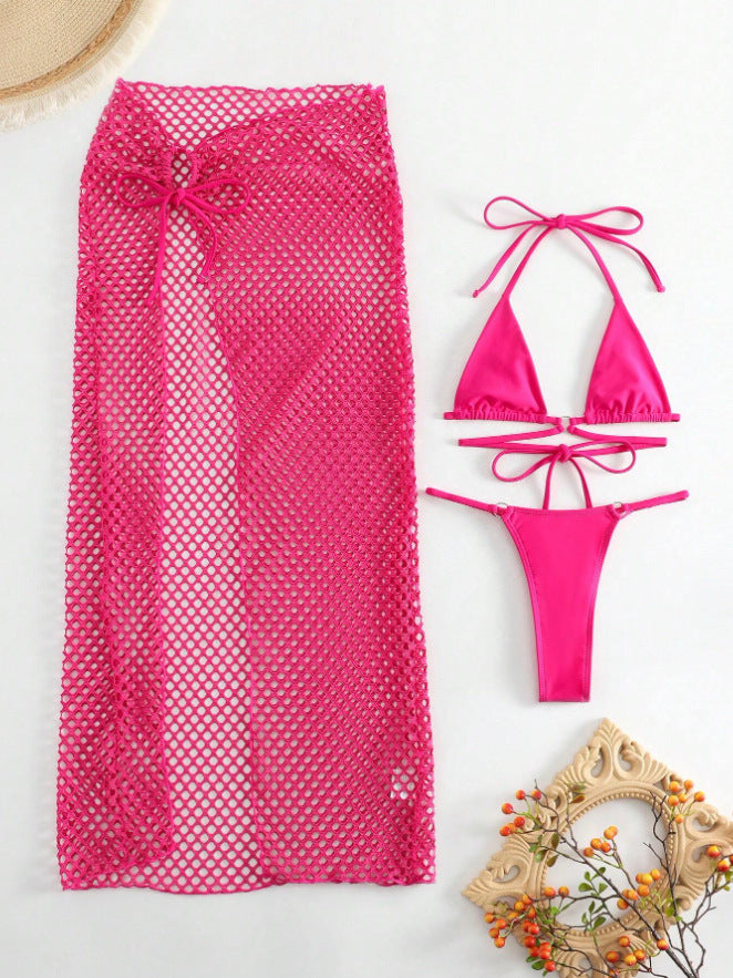 Damen Bikini-Set mit transparentem Netzrock und Triangel-Oberteil Drune