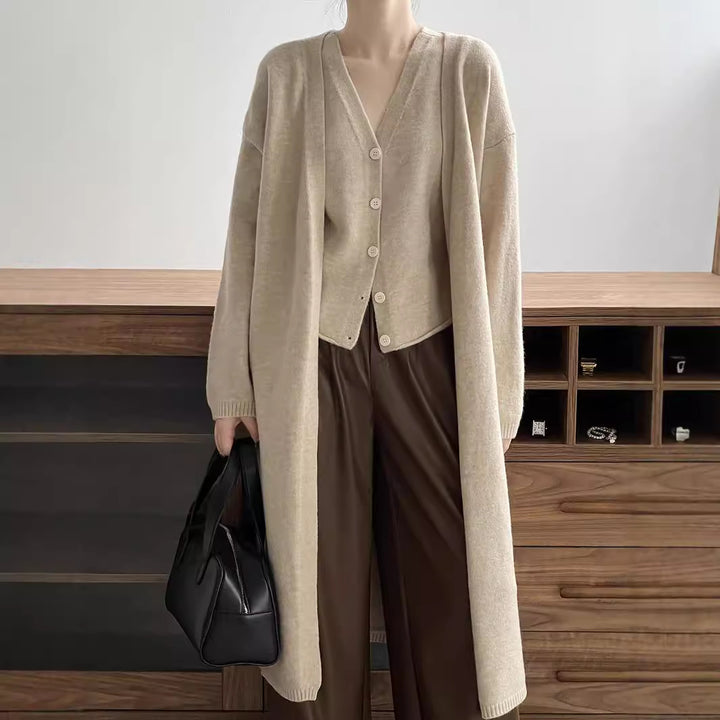 Damen Strickkleid mit Cardigan und Knopfleiste Drune