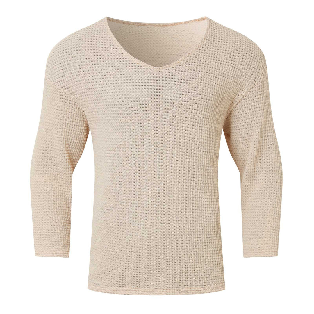Herren Waffelstruktur V-Ausschnitt Langarmshirt Drune