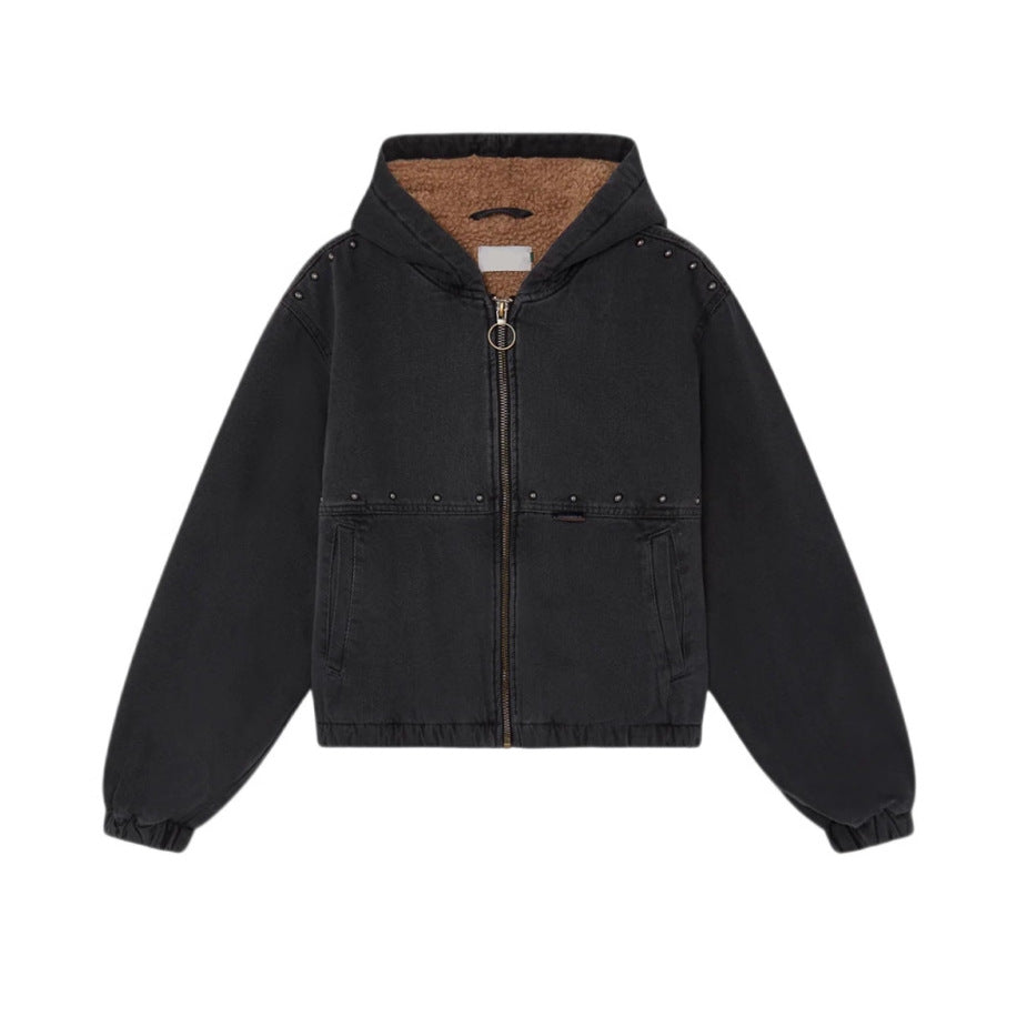 Damen Jeansjacke mit Kapuze und Taschen Drune