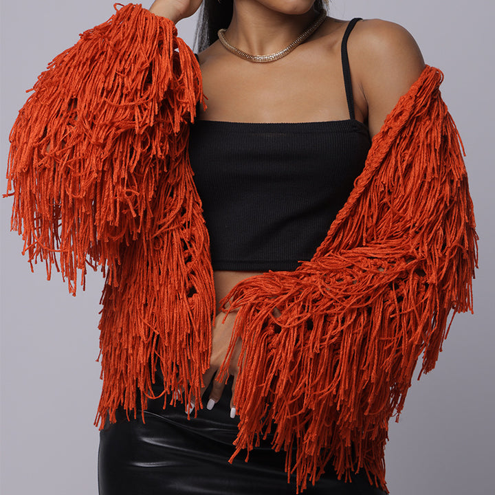 Damen Fransen-Pulloverjacke mit offenem Schnitt und stylischem Design Drune