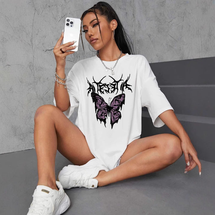 Damen oversized T-Shirt mit kreativem Schmetterlingsdesign Drune