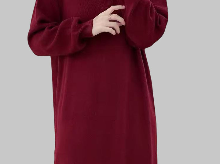 Damen Übergröße Strickkleid mit modernem Polokragen und langen Ärmeln Drune
