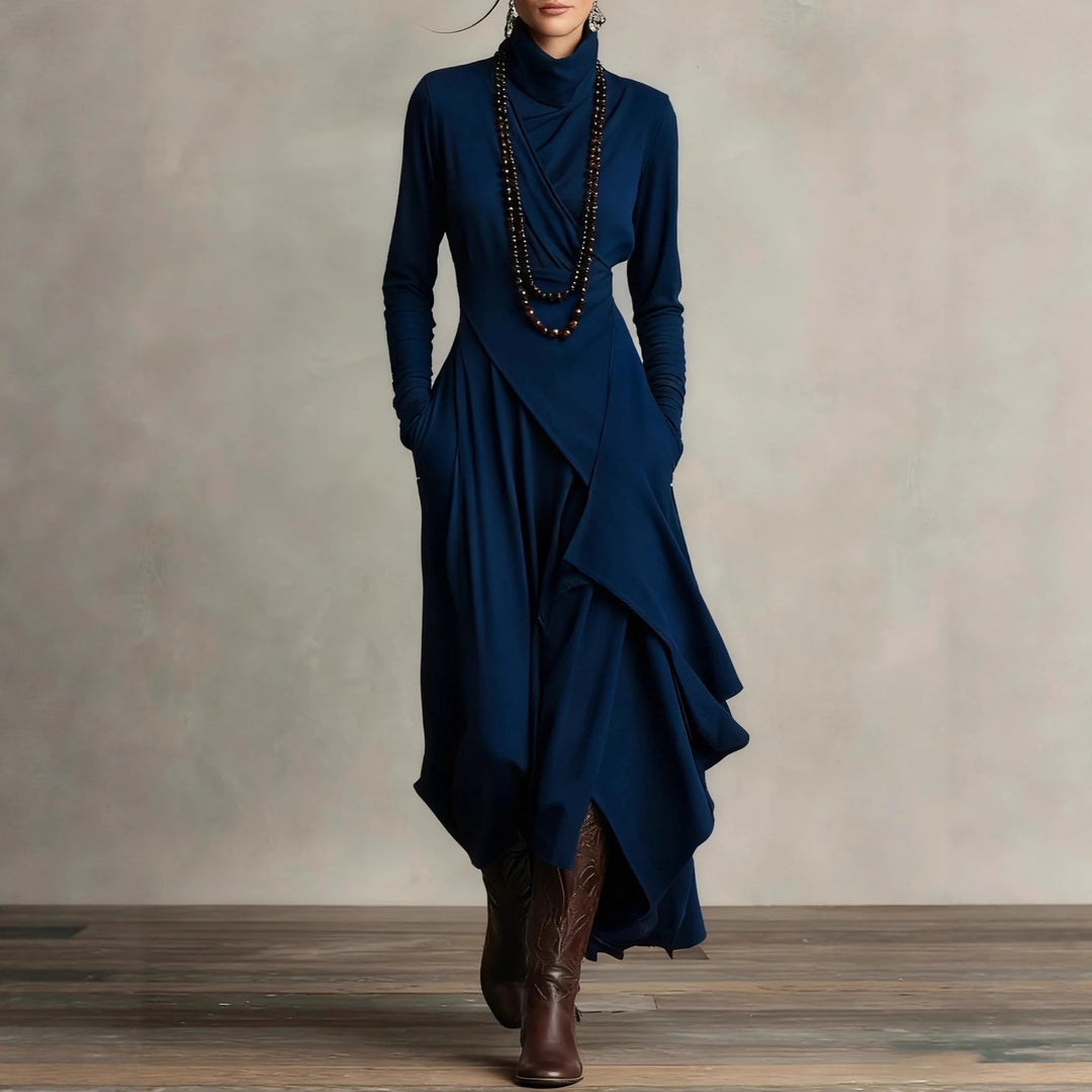 Damen Elegantes Maxikleid mit drapiertem Oberteil und asymmetrischem Schnitt Drune