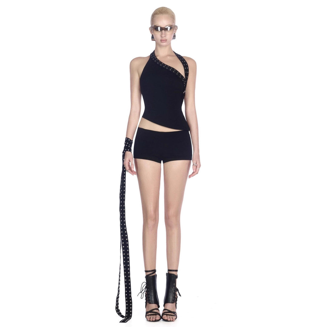 Damen Innovatives Cut-Out Top mit dekorativen Ösen Drune