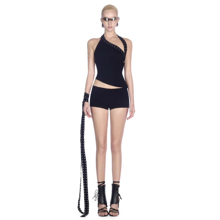 Damen Innovatives Cut-Out Top mit dekorativen Ösen Drune