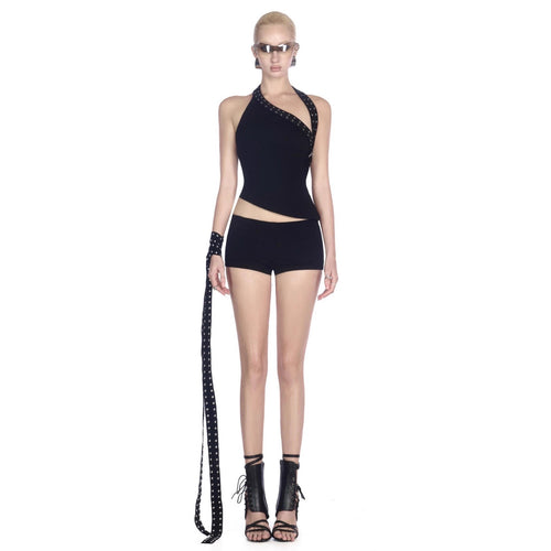 Damen Innovatives Cut-Out Top mit dekorativen Ösen Drune